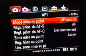 Configurer l'autofocus Sony avec le menu AF1