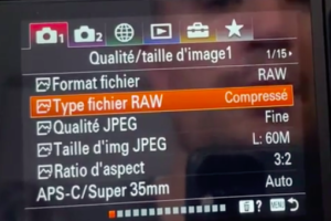 Fichier RAW pour le mode action Sony