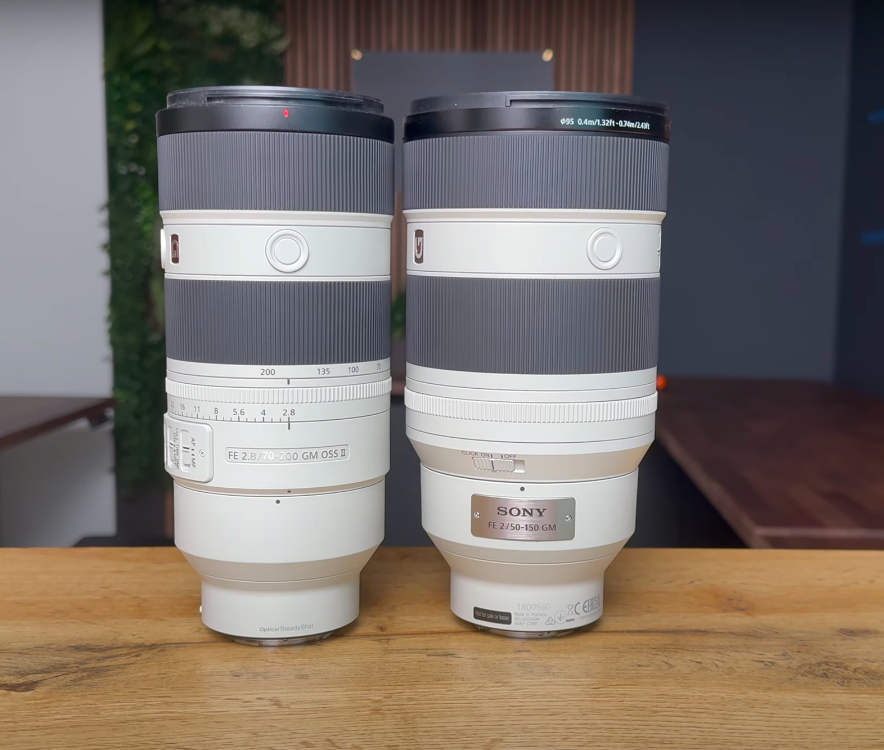 Comparatif des dimensions entre le Sony 50-150mm f2 et le Sony 70-200mm f2.8
