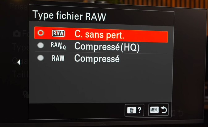 Extrait du menu du Sony A7V